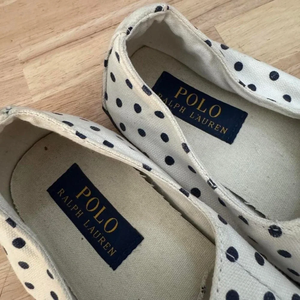 Polo Ralph Lauren Polka Dot Sneaker Navy Blue Cream Cotton Canvas Lace Up